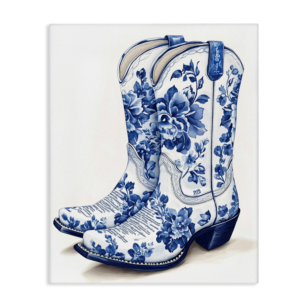 Stupell Industries Blue Chinoiserie Cowboy Boots Canvas, design by Heidi Kuntz